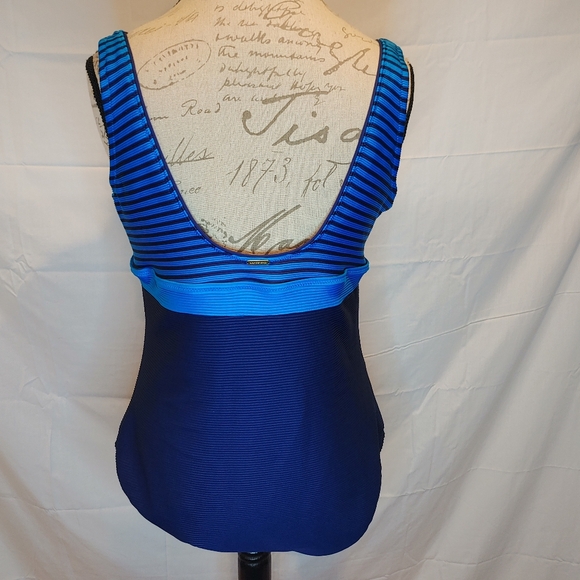 Land's End Blue & Turquoise Ribbed Stripped Underwire One Piece Swimsuit Size 16 - Picture 2 of 9